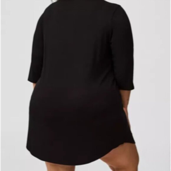 Super Soft by Torrid Rib Button Through Sleep Gown in Black with White Piping - Picture 3 of 8